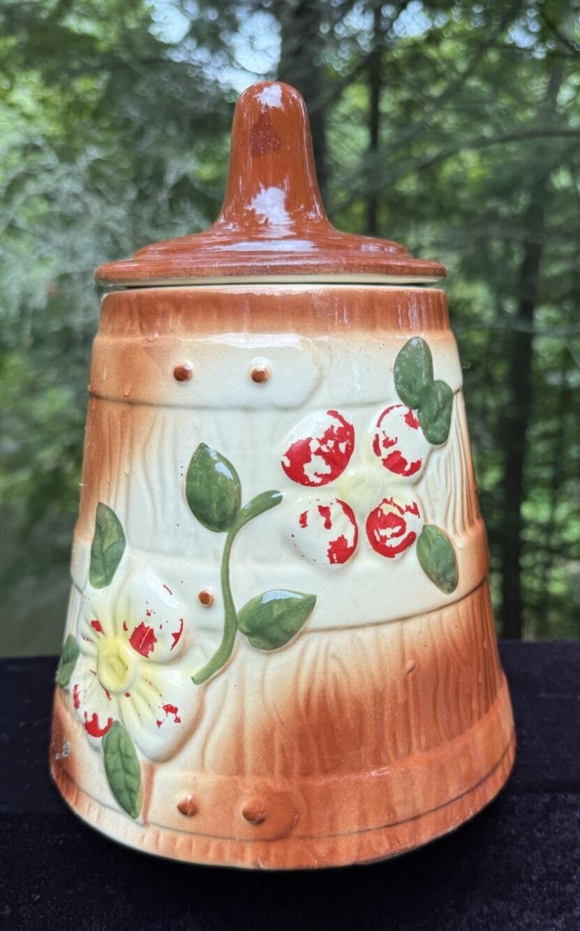 Vintage McCoy Pottery Butter Churn Dogwood Floral Cookie Jar c 1940s Made in USA